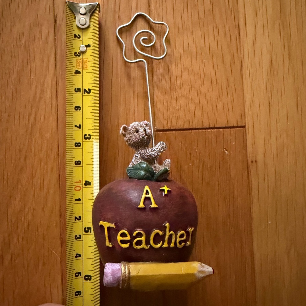 A+ Teacher Apple with Bear and Pencil Photos Display. Never displayed or used.